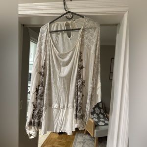 Free people long sleeve top with embroidery on sleeves